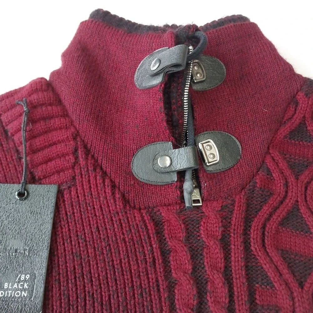 *NWT* LCR Black Edition 5610C Men's Knit‎ Sweater Burgundy Black 6XL